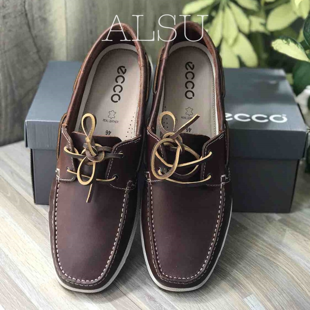 ECCO Dip Moc Boat Cognac Leather Brown AUTHENTIC - Picture 8 of 8